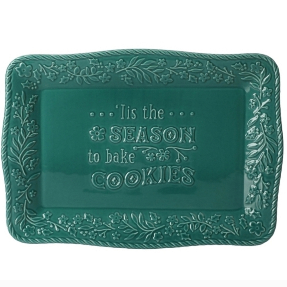 🎄 New Pioneer Woman Green 14" Embossed Sentiment Stoneware Platter